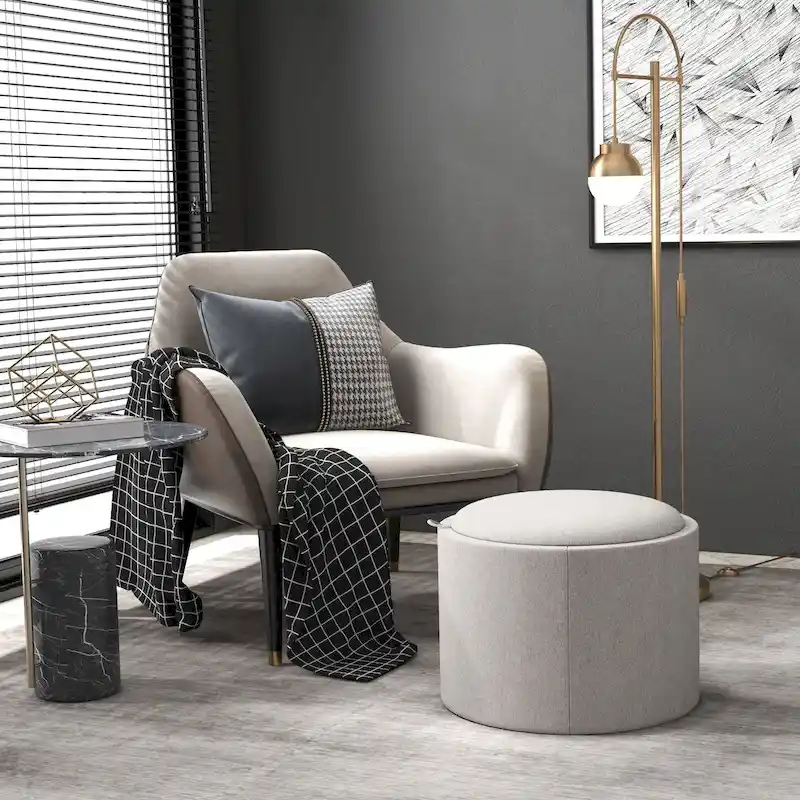 Round Storage Ottoman Coffee Table with Flip Top Tray
