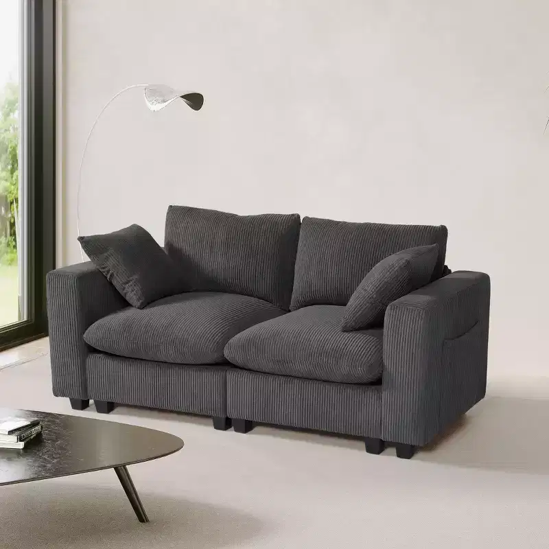 WestinTrends Hearthside 70 Modular Corduroy Loveseat Sofa With USB/Type-C Ports and Side Pockets