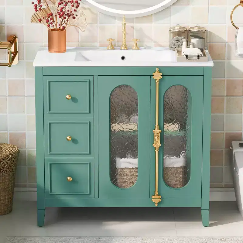 36 Bathroom Vanity Sink Combo with Storage , Wood Bathroom Floor Cabinet with Drawers and Soft Close Doors,
