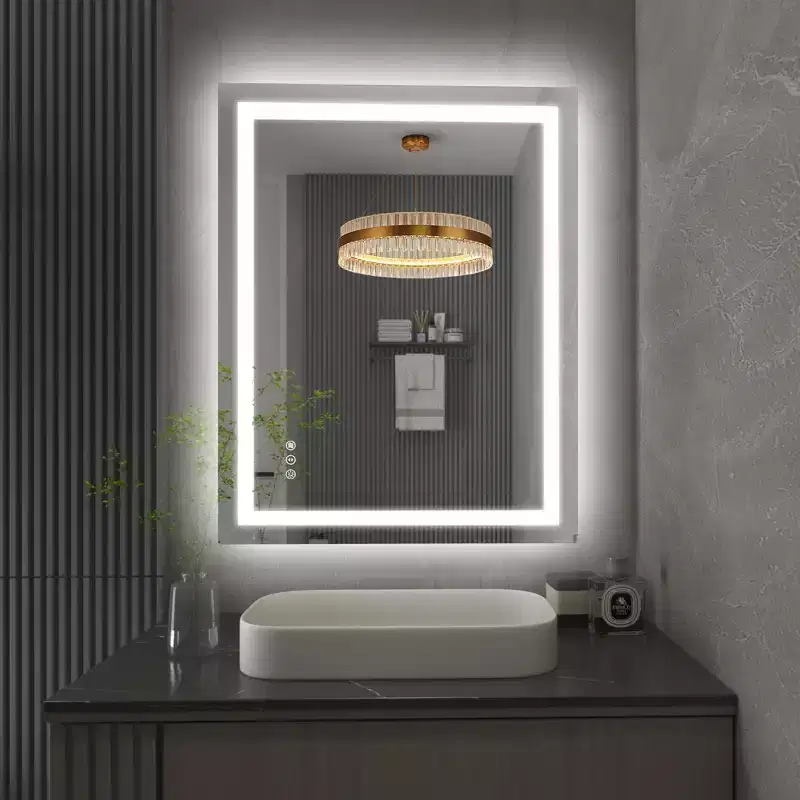 28x36 Wall Tempered Glass Bathroom Mirror with Anti-Fog LED Vanity Light, 3 Color Modes