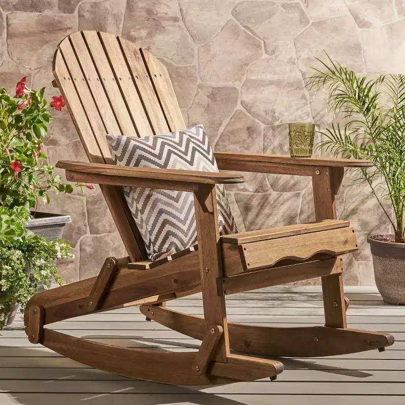 Malibu Acacia Wood Adirondack Rocking Chair - Natural - Christopher Knight Home: Weather-Resistant Patio Accent Chair