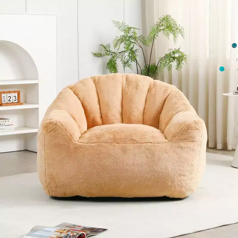 Modern Plush Faux Fur Floor Bean Bag Sofa Chair with Armrests, High-Density Foam Lounge Couch for Living Room, Bedroom