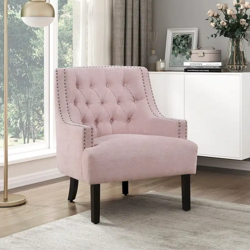 Modern Traditional Accent Chair Chenille Upholstery Button-Tufted Solid Wood 1pc Living Room Furniture