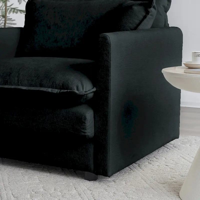Black 3-Piece Chenille Sofa Set with Loveseat and 2 Single Sofas
