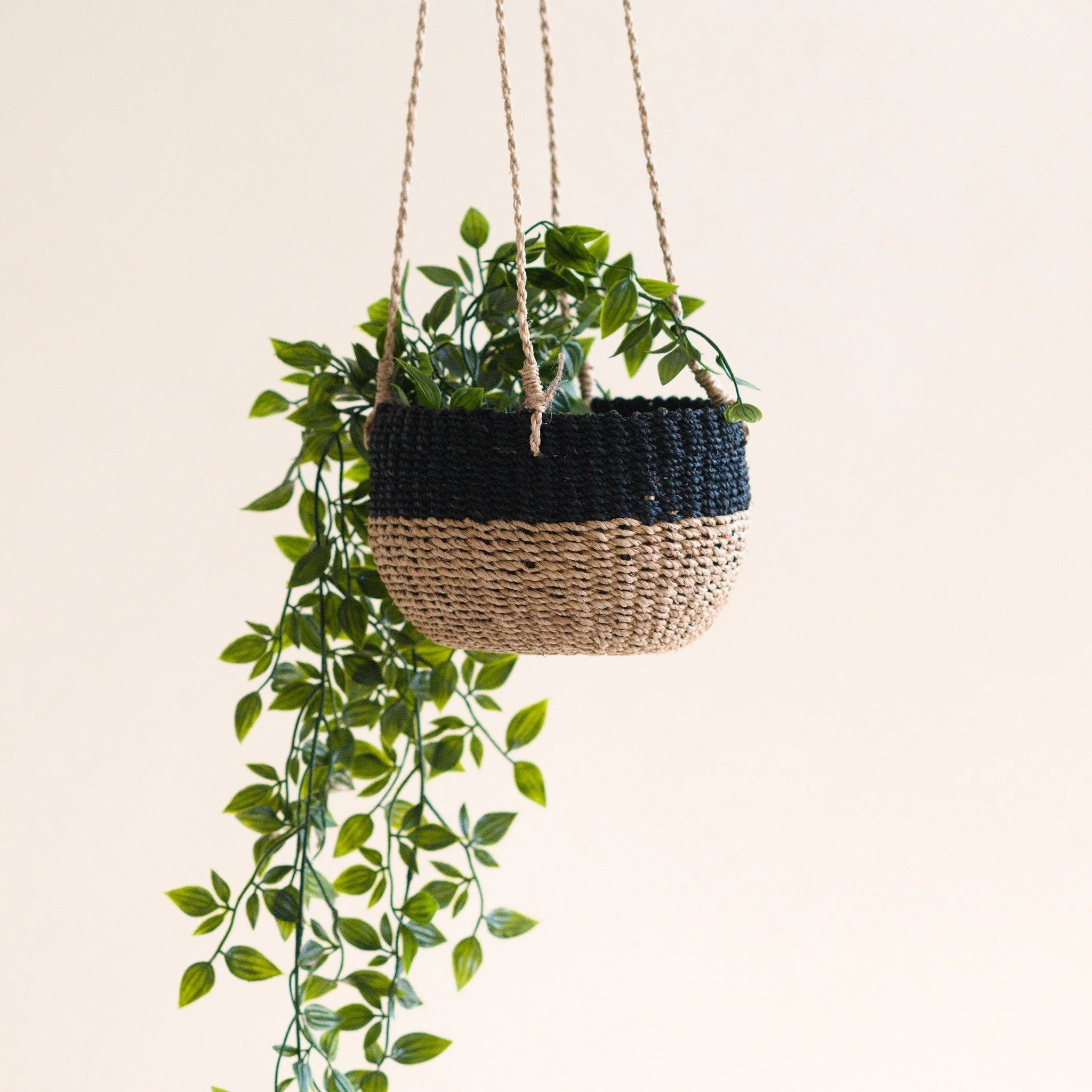Natural + Black Colorblock Hanging Planter - Hanging Basket