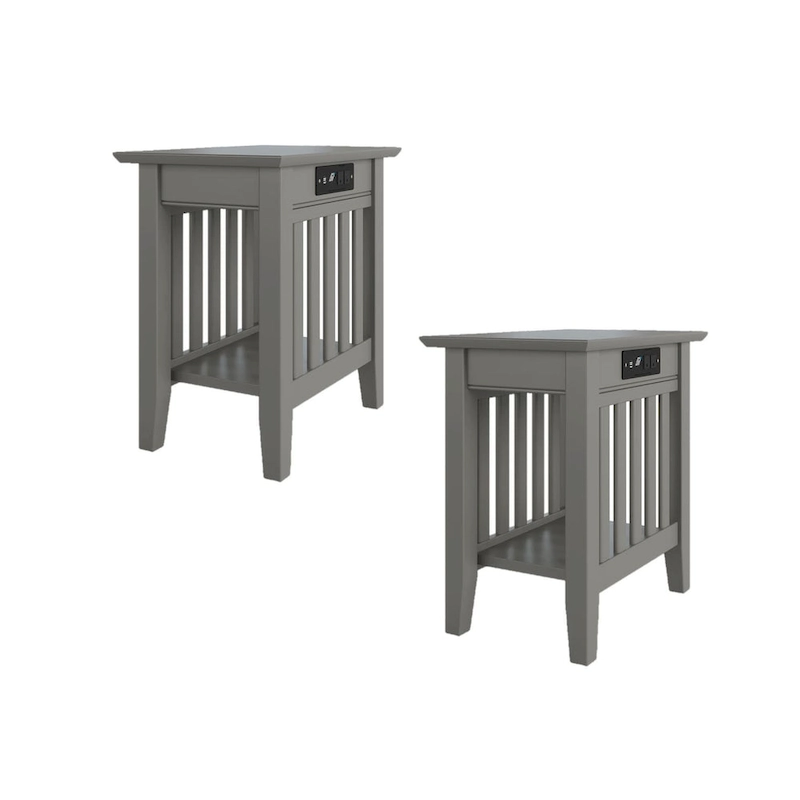 AFI Mission Chair Side Table Set of 2 with Built-in Charger