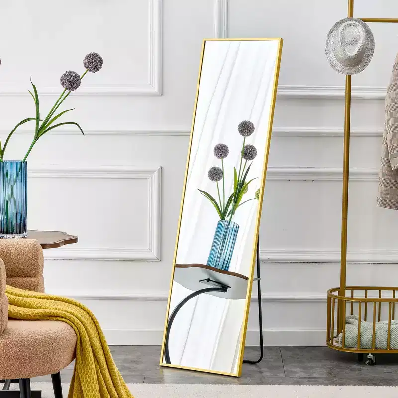 Okak 59*15.7IN Full Length Mirror with Aluminum Alloy Frame, Body Mirror with Metal Stand, Floor Mirror for Bedroom Entrance, Dressing Room, Gold