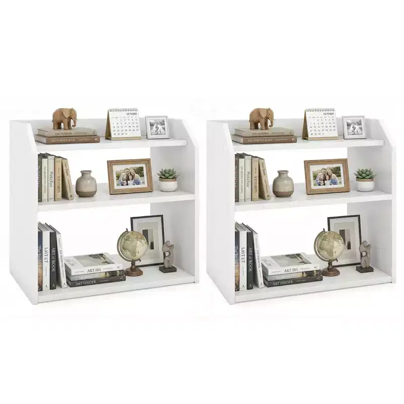 3-Tier Desktop Bookshelf w/Raised Top Guardrails Space-Saving Display Shelf