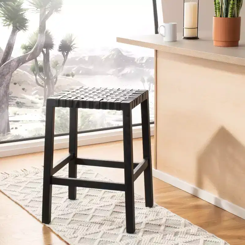 Upholstered Counter Stool with Footrest & Metal Frame