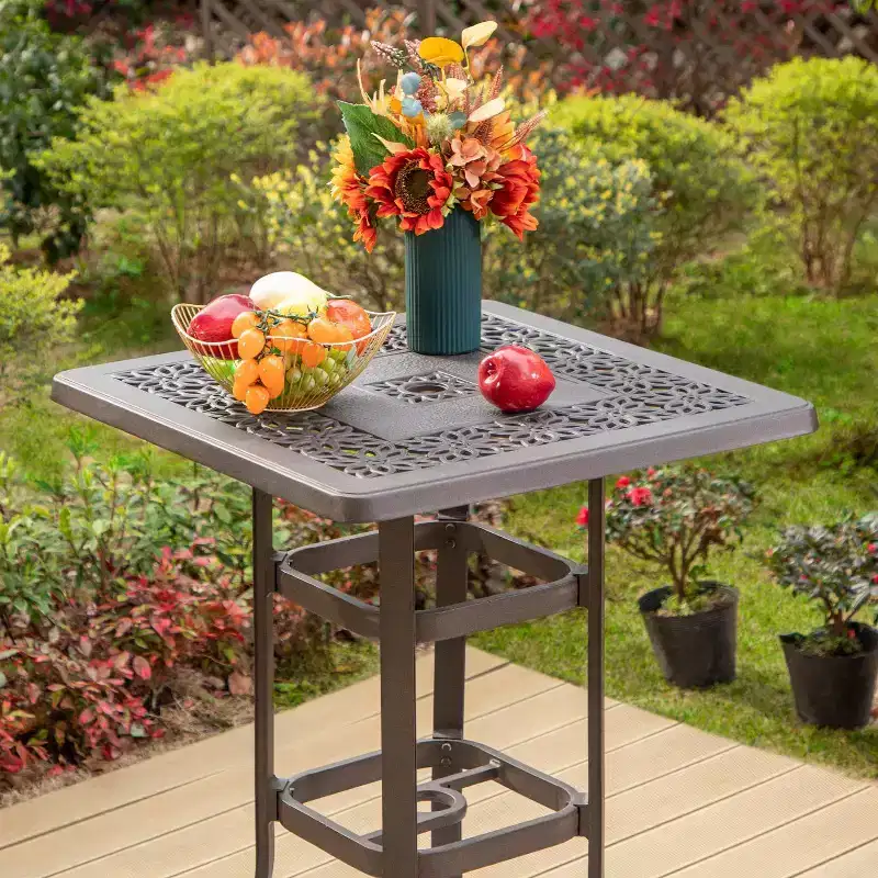 Captiva Designs Outdoor Cast Aluminum Square Bistro Table Brown: Bar Height, Weather-Resistant