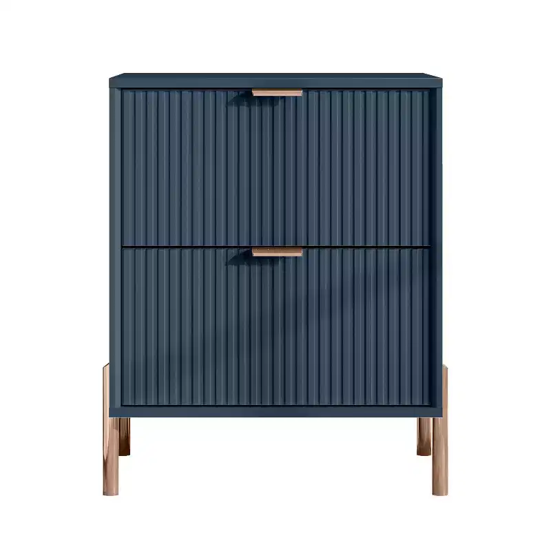 Festivo 2 Drawer Nightstand Navy: Modern Scandinavian Design, Rose Gold Accents, MDF Wood, 26" Height