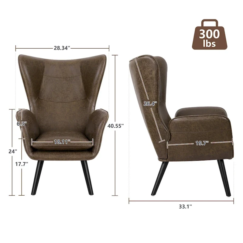 Upholstered Wingback Armchair Leisure Accent Chair, Single - 40.55 H x 28.34 W x 33.1 D
