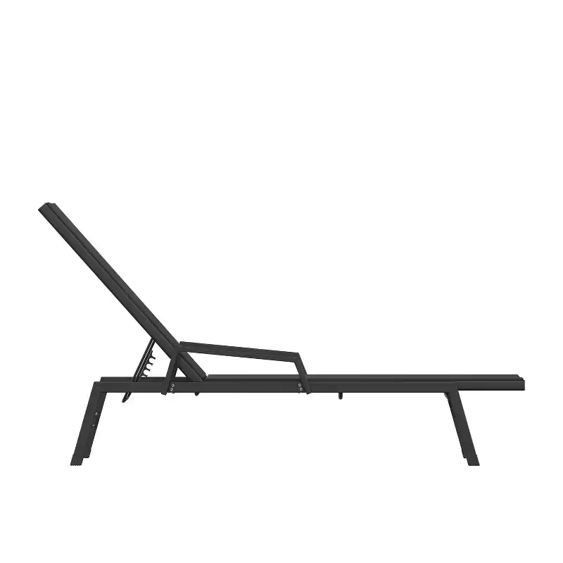 Emma and Oliver Textilene Adjustable 5 Position Patio Chaise Lounge with Armrests and Metal Frame
