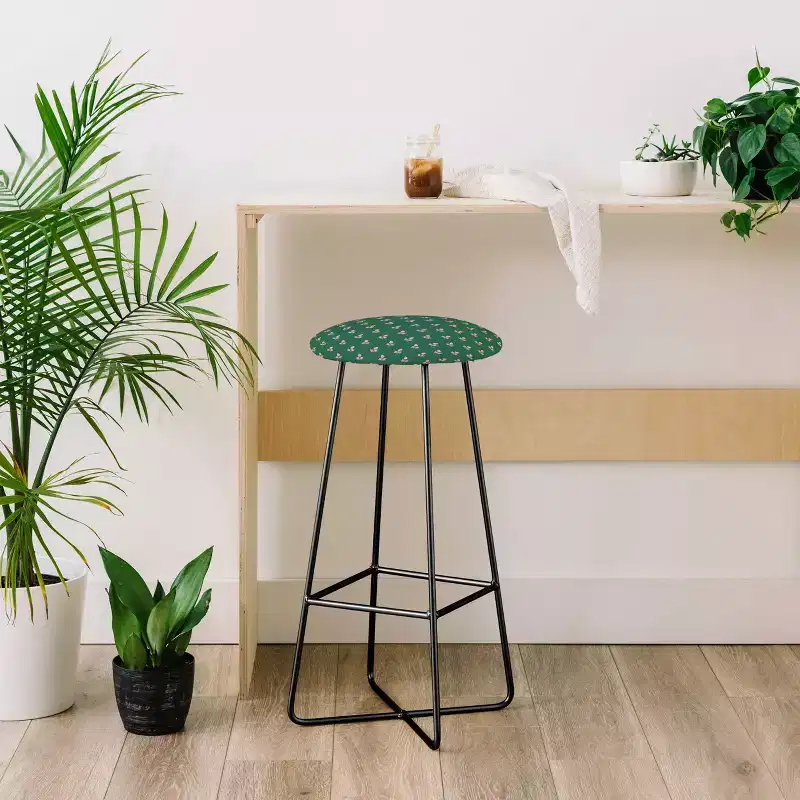 Retro Pink Leaf Pattern Barstool