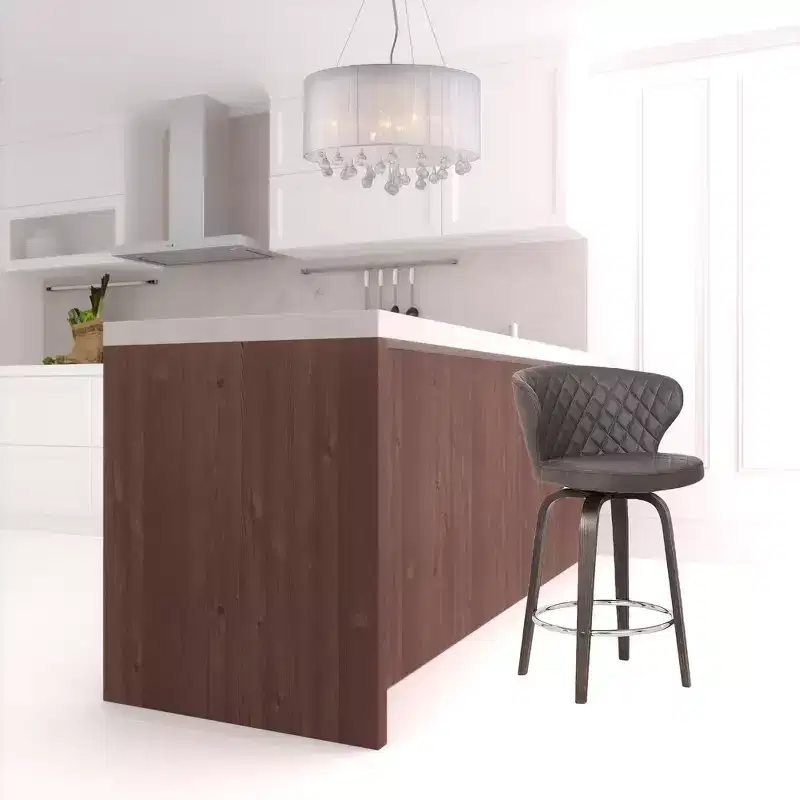 HomeRoots 26 Brown Faux Leather And Iron Swivel Low Back Counter Height Bar Chair