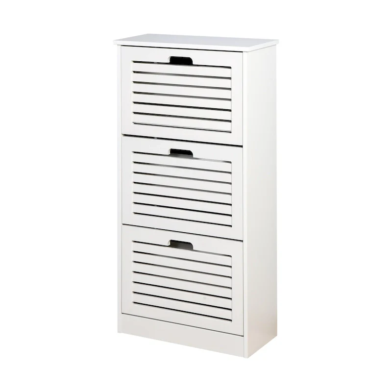 White Flip-Door Shoe Cabinet, 3-Tier, 1-Person