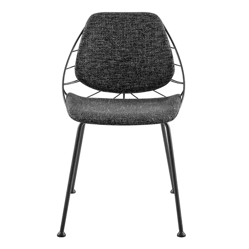 Set of 2 Black Upholstered Fabric Dining Side Chairs, Steel Frame, Armless