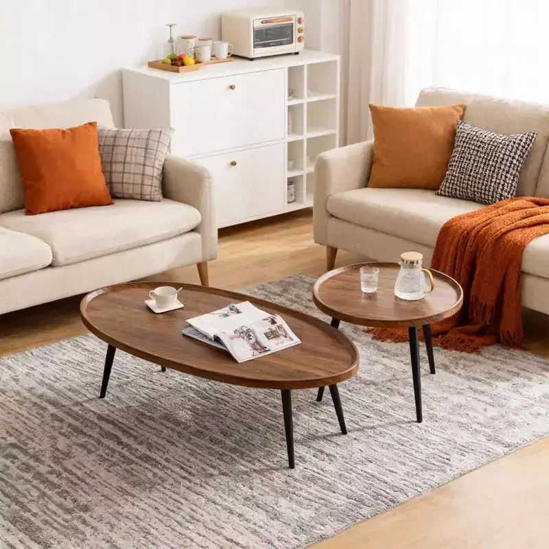Modern Coffee Table Set of 2, 31 +19 Nesting Coffee Table Set, Wooden Cocktail End Table, Accent Center Table for Living Room Bedroom Office