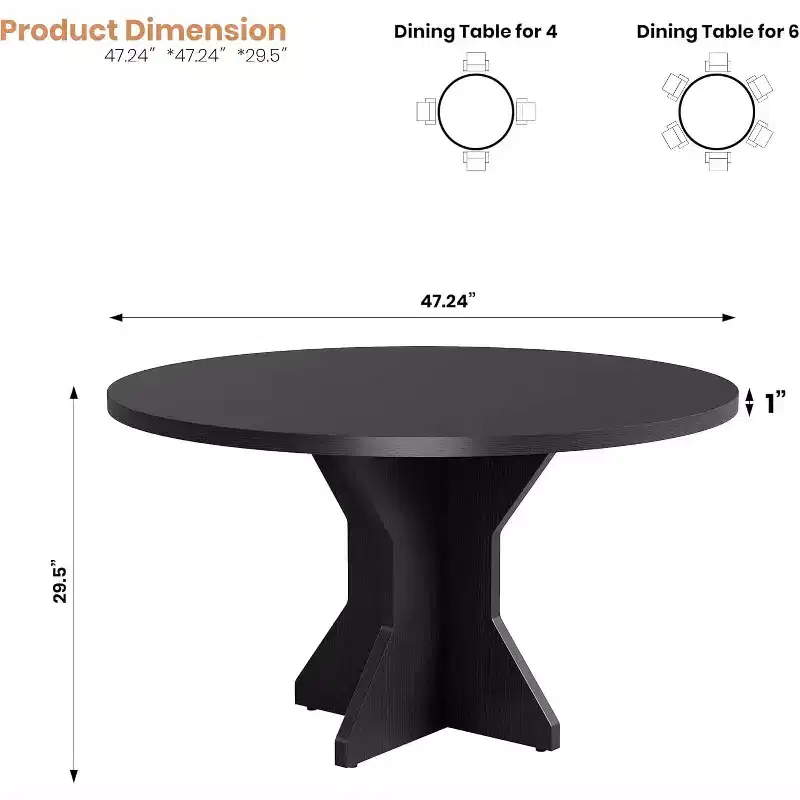 Round Dining Table for 4-6 People, 47 Circle Kitchen Dinner Table with Sturdy Pedestal Base, for Living Room, Kitchen, Apartment
