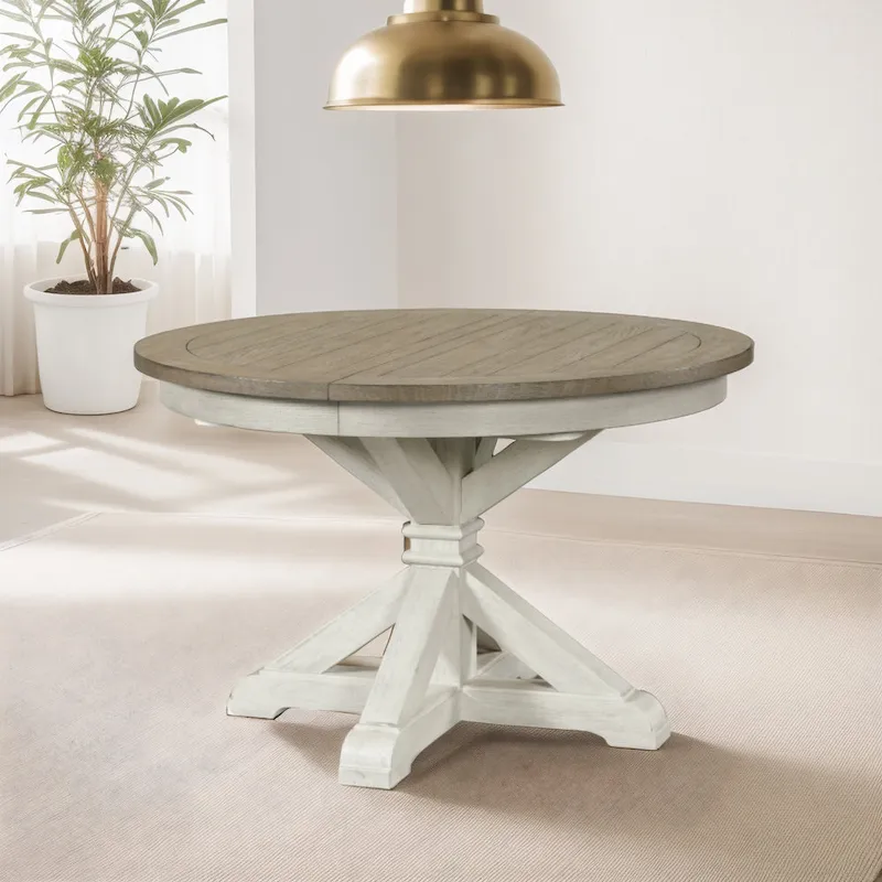 Roundhill Furniture Harola 5-Piece Dining Set, Round Pedestal Dining Table with 18  Leaf, 4 Side Chairs