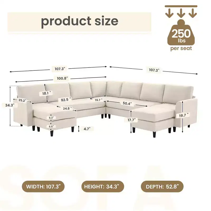 Large corner Shaped Sofa, Large 9 Seater sofa, Relaxed Style, Reconfigurable Design