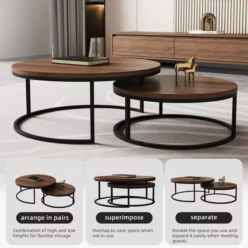 Nested Round Coffee Table, Walnut Color