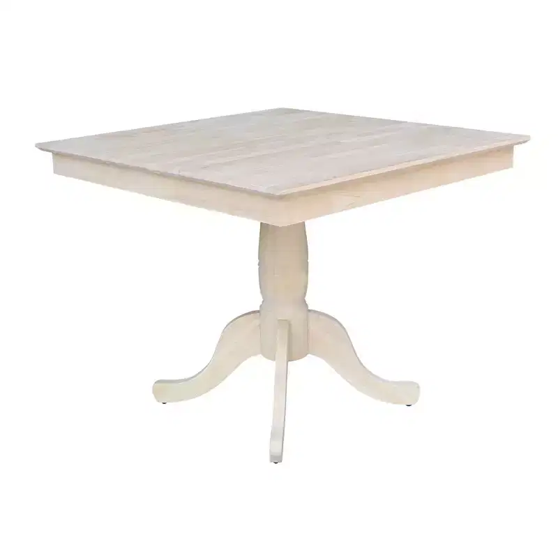 29.1" Dining Tables Minden Square Top Pedestal Unfinished - International Concepts: Solid Wood, Breakfast Nook