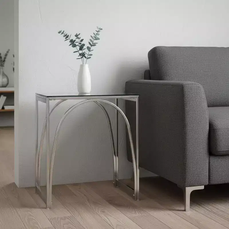 22-Inch Chrome Glass and Iron Square End Table