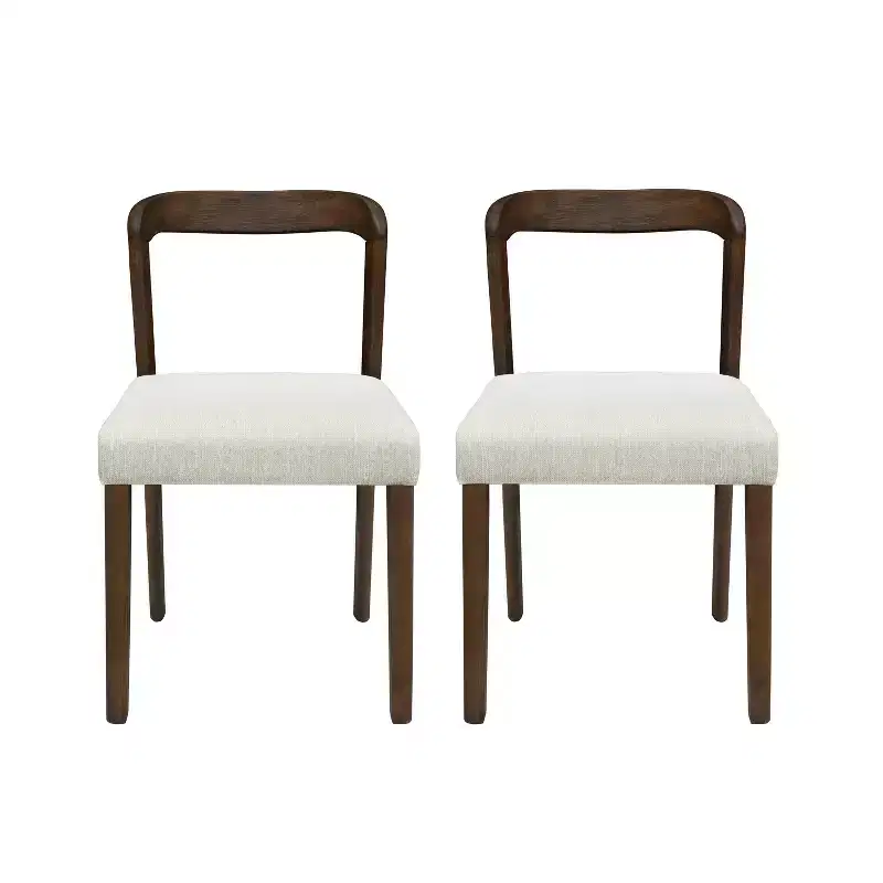 Christopher Knight Home Set of 2 Ashton Contemporary Rubberwood Upholstered Dining Chairs with Curved Open Back Walnut