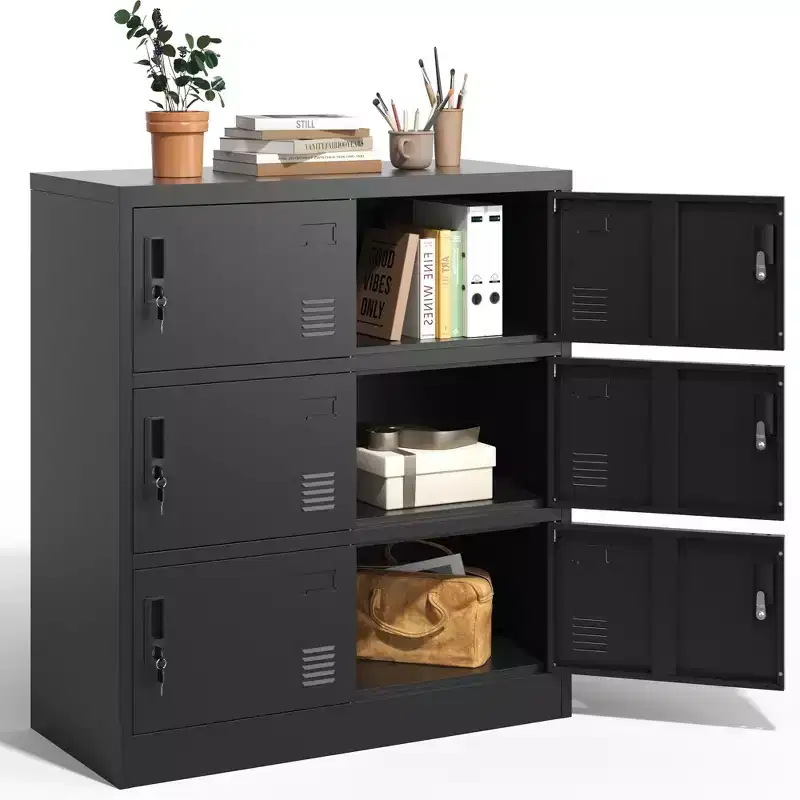VIYET 35.43 6-Door Metal Storage Locker with Lock & Card Slot, Black Freestanding Locker for Office/Gym/School/Home