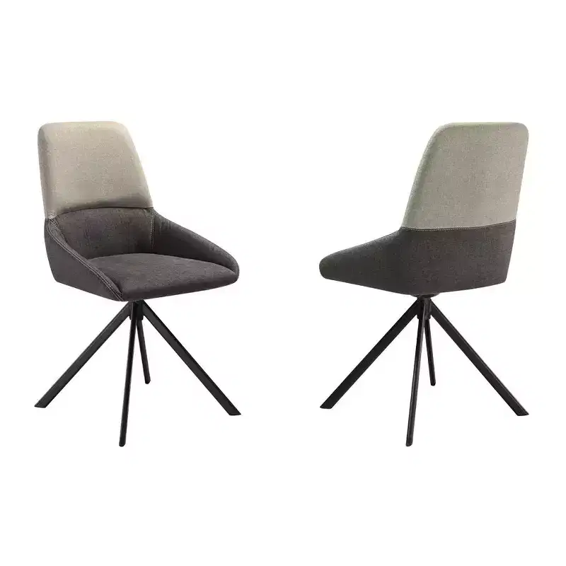 Armen Living,Swivel Upholstered Dining Chair in Fabric Gray Black Metal Legs - Set of 2