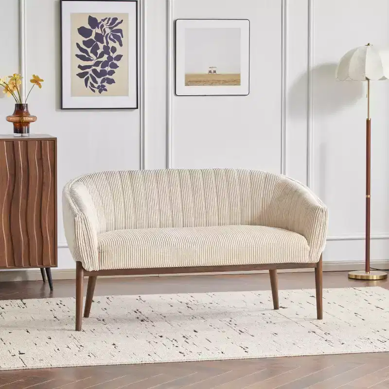 Contemporary Channel Stitch Upholstered Loveseat with Curved Back