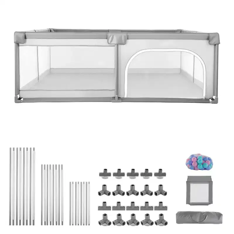 VEVOR Baby Playpen, 78.7 x 58.7 Large Toddlers Playpen, Indoor/Outdoor Baby Fence Play Yard, 50 Ocean Balls, Zippered Door & Mesh, Gray