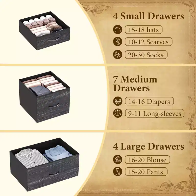 48 H Tall Fabric Dresser with 15 Drawers and Steel Frame & Wood Top, Sturdy Dressers for Bedroom, Closet, Hallway, Living Room