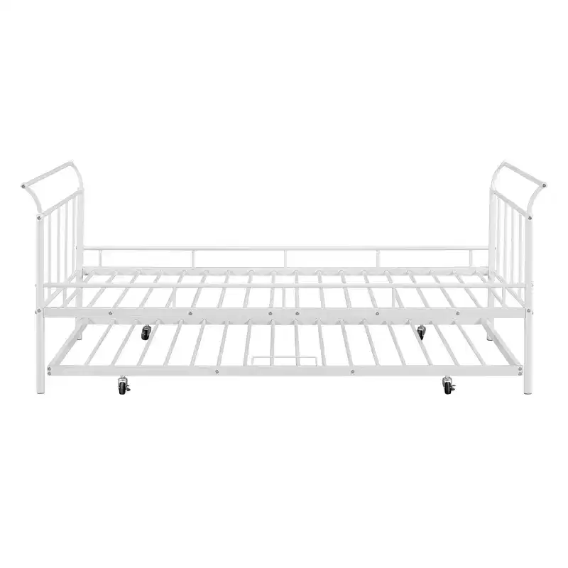 Bellemave Twin Size Daybed with Trundle Twin, Heavy Duty Daybed with Curved Handle and Slats, Metal Daybed for Kids, Girls, Boys, White