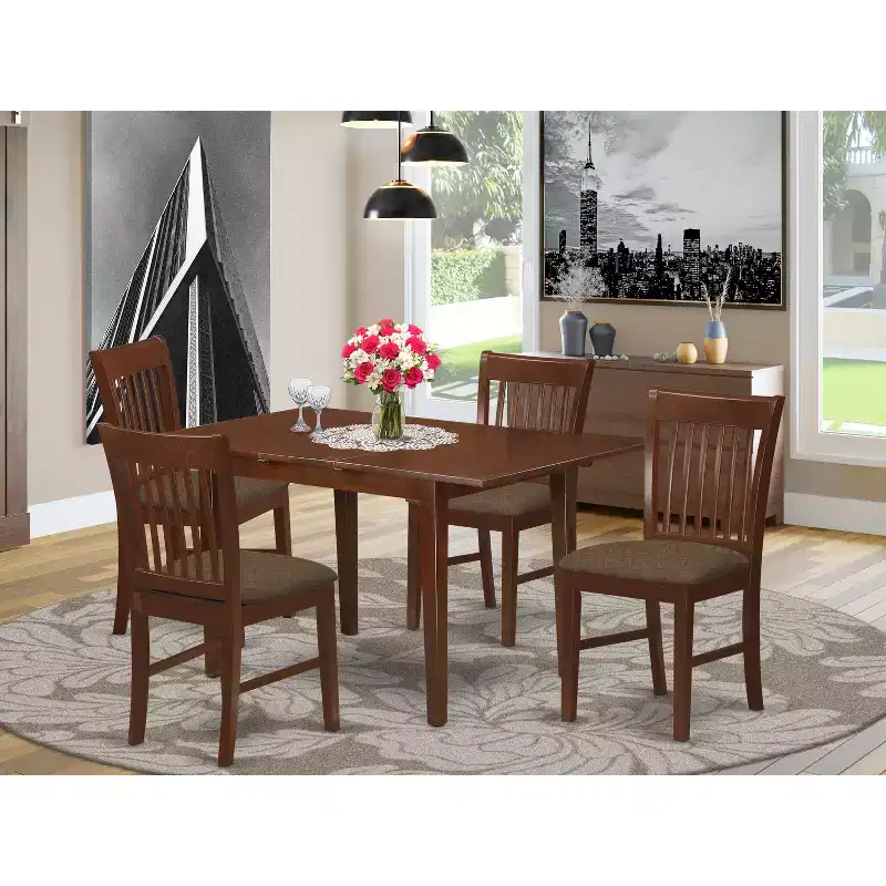 HomeStock Dinette Set Table With Leaf And Dining Chairs Mahogany