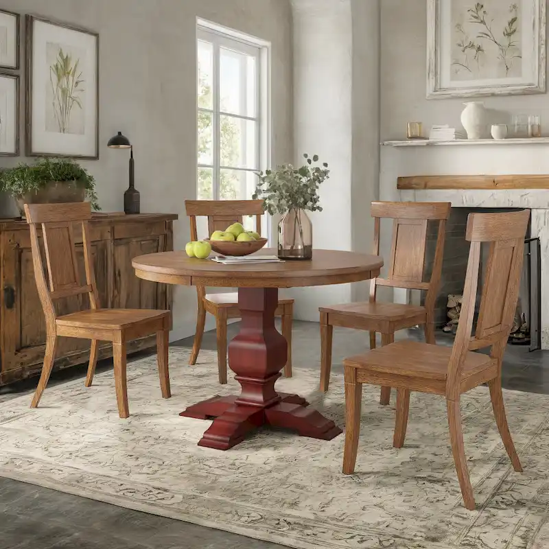Ronda 45 Round Solid Wood Top Dining Set with Panel Back Chairs