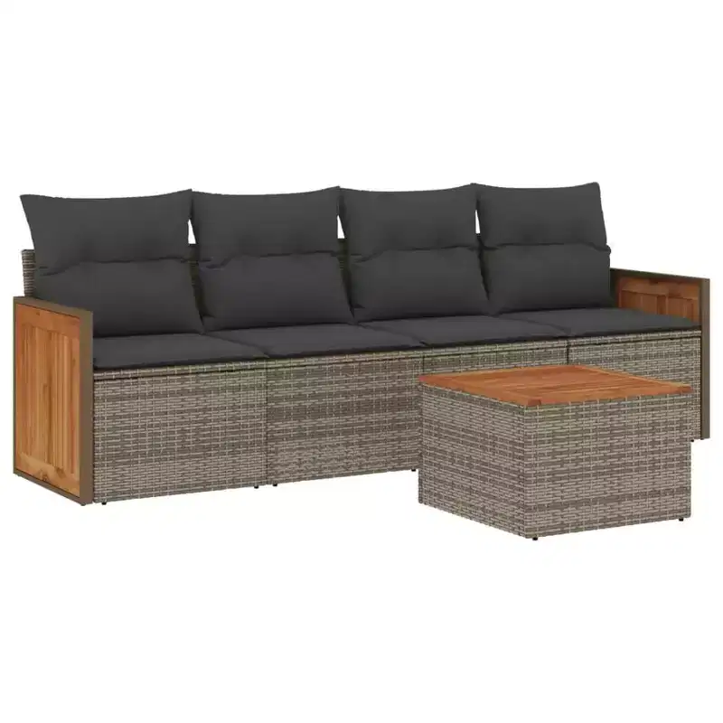 vidaXL 5 Piece Patio Sofa Set with Cushions Poly Rattan