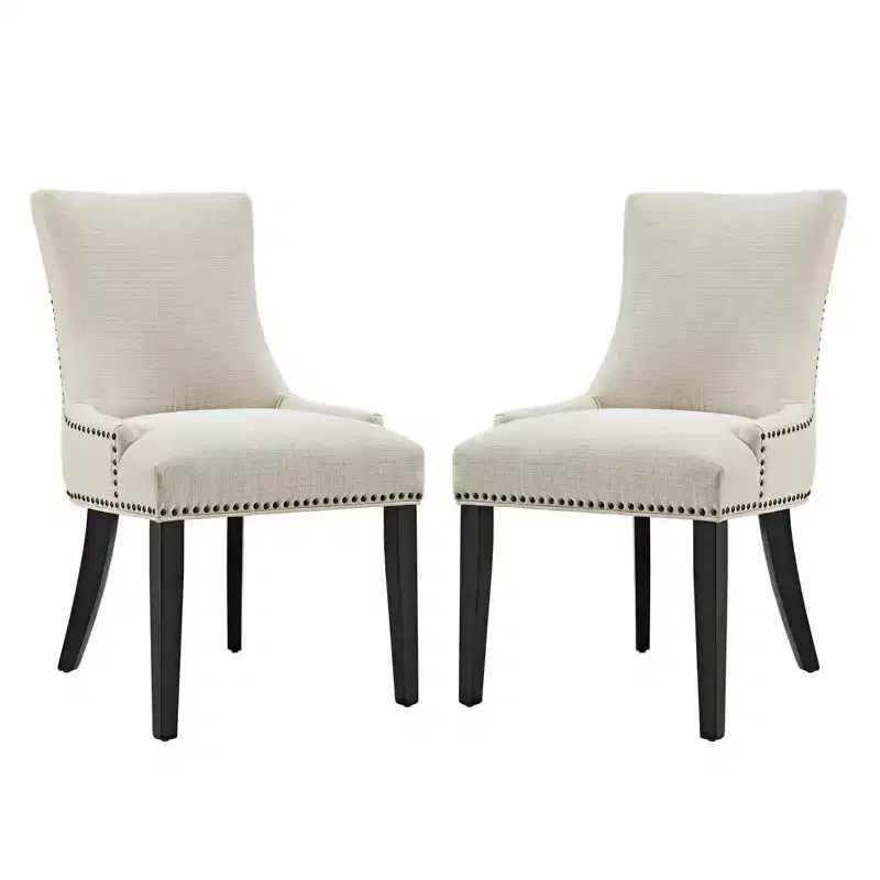 Set of 2 Marquis Dining Side Chair Fabric Beige - Modway: Hourglass Back, Nailhead Trim, Wood Legs