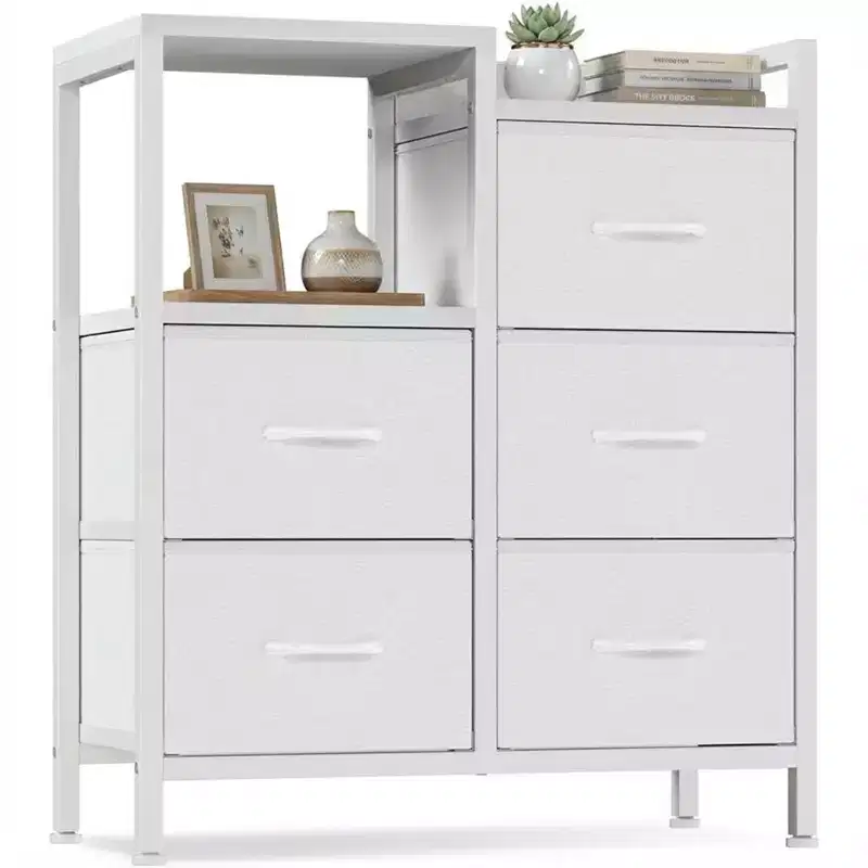 5-Drawer Cabinet with Open Shelf, Fabric Lateral Filing Cabinet for Office
