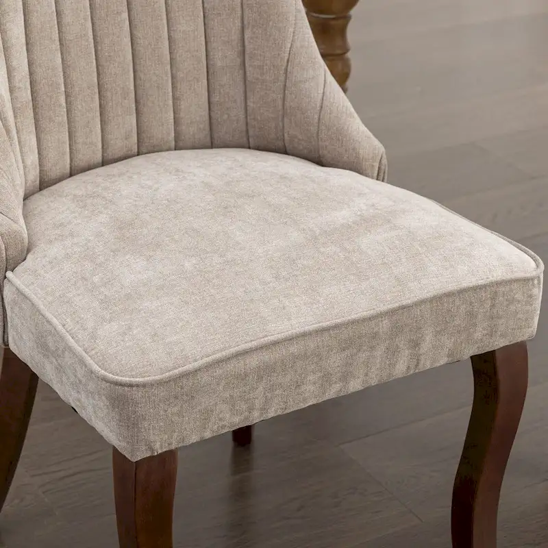 Rayon Cloth Flocking Linen Dining Chairs Channel Kitchen Dinner Upholstered Accent Chair Curved Solid Wood Legs,Set of 2