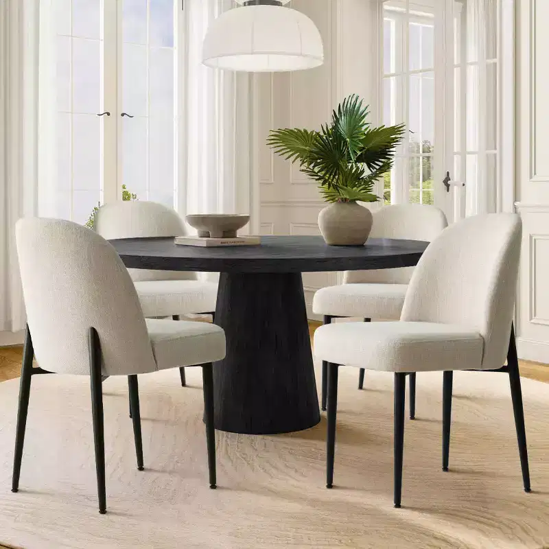 Armless Upholstered Dining Chairs Set of 4, Linen Blend Fabric Side Chairs with Metal Legs, Modern Kitchen Dining Room Chairs - Panipeachy