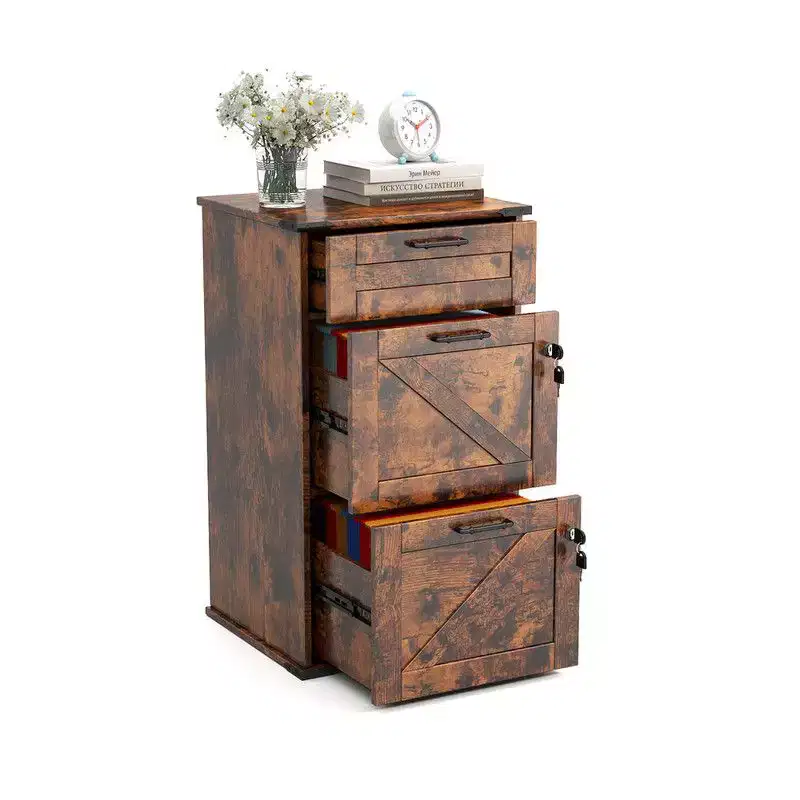 Karl Home 3-Drawer Brown Particle Board 17.72in. W Vertical File Cabinet