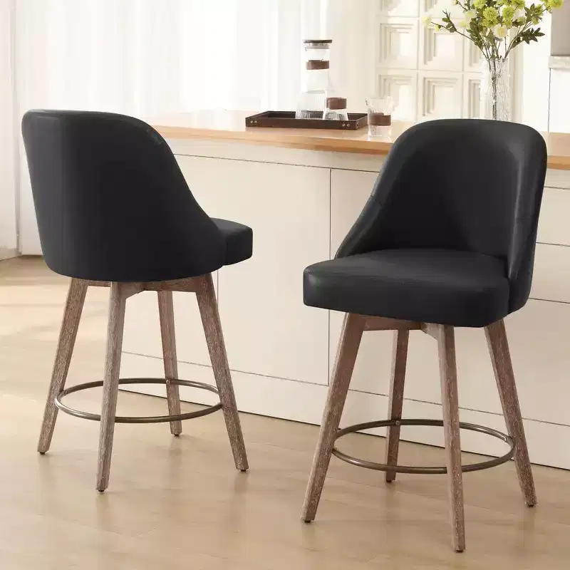 26'' Counter Height Swivel Bar Stools, PU Leather Upholstered Kitchen Stools with Solid Legs