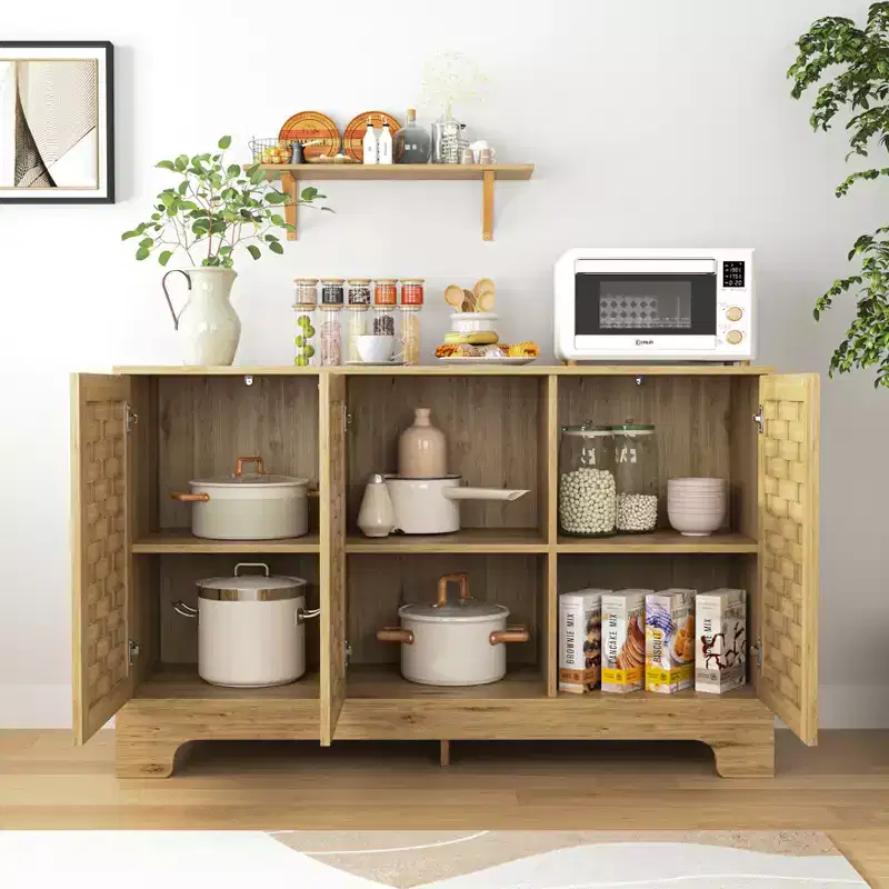 GDFStudio Francis Farmhouse 3 Doors 47.24W Wood Storage Buffet Sideboard/Cabinet with Adjustable Shelf