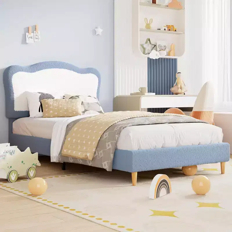 Upholstered Kids Bed Frame with Scallop Headboard | Twin & Full Size