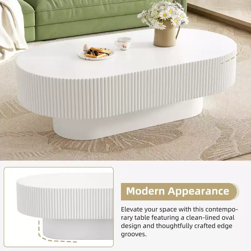 Oval Coffee Table with Fluted Base for Living Room