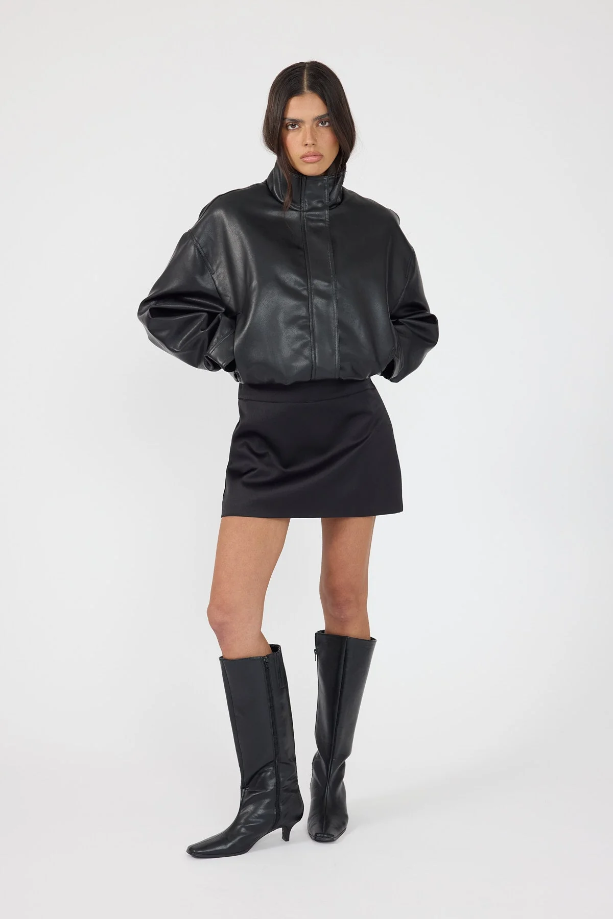 Satin Mid Rise Mini Skirt Black
