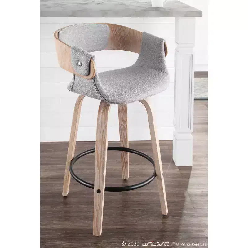 Set of 2 Upholstered Counter Height Barstools Gray/White Wash