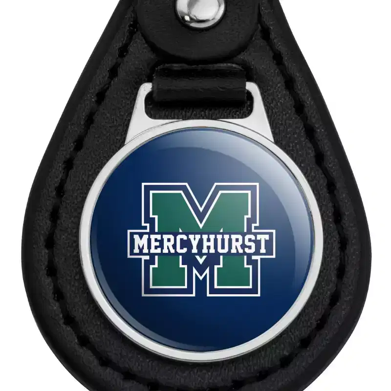 Mercyhurst University Primary Logo Black Leather Keychain